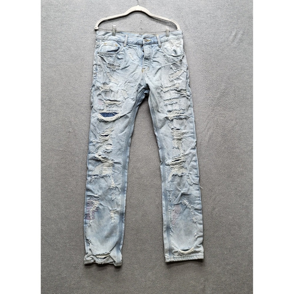 Mnml Men Jeans 33 Light Blue Denim Distressed Straight Button Fly Y2K‎